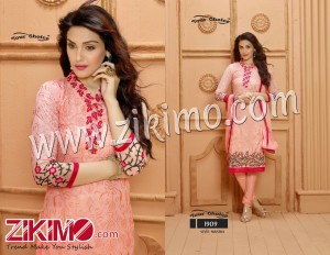 Your Choice Skin and Pink Pure Dyeble Georgette Embroidered Un-stitched Party Wear Straight Long Suit 1909