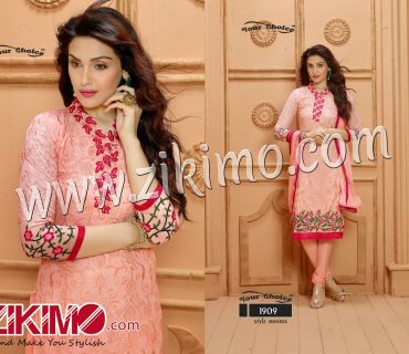 Your Choice Skin and Pink Pure Dyeble Georgette Embroidered Un-stitched Party Wear Straight Long Suit 1909