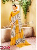 Turmeric Yellow and Cream Color Astounding Chiffon Saree 4007
