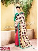 Green LightYellow and Orange Chiffon Saree With Blouse Piece 4010