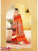 Orange Grey and Light Yellow Chiffon Saree With Blouse Piece 4014