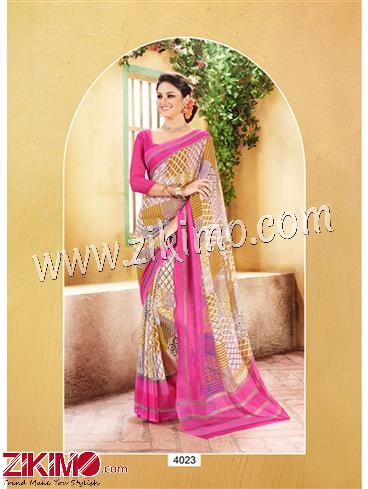 Pink and Brown Chiffon Saree With Blouse Piece 4023 1 Pink and Brown Chiffon Saree With Blouse Piece 4023