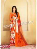 Orange and Cream Chiffon Saree With Blouse Piece 4029
