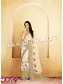 4035Gray and Cream Chiffon Saree With Blouse Piece 4035