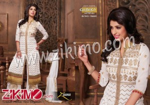 Zaara 9605 White Cotton Cotton Embroidered Un-stitched Suit With Chiffon Dupatta