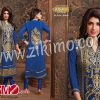 Zaara 9608 Blue And Golden Cotton Embroidered Un-stitched Suit With Chiffon Dupatta