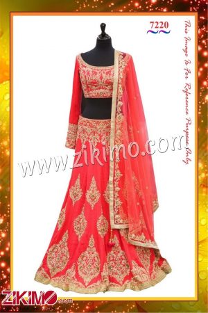 Zikimo 7220  Banglori Silk Bridal Wear Carrot Color Embroidered Party Wear Lehenga choli With Net Dupatta