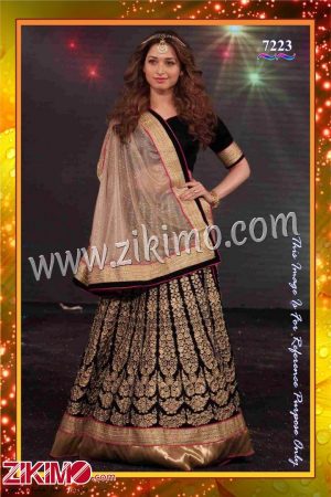 Zikimo 7223 Bahubali Actress Tamannaah Wearing Black Velvet Embroidered Wedding Lehenga Choli