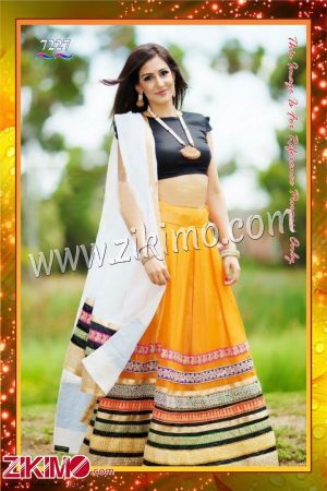Zikimo 7227 Yellow Georgette Party Wear Emroidery Work Georgette Lehenga With Black Art Silk Blouse and Net Dupatta