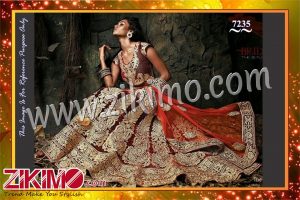 Zikimo 7235 Embroidered Pure Velvet Maroon Bridal wear Lehenga Choli With Net Dupatta