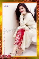 Zikimo 7224 Cream Jaquard Long Kurti With Red Embroidered Palazo/Pants