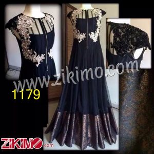 Zikimo Designer Net Black Wedding Wear Floor Length Anarkali Suit With Net Dupatta