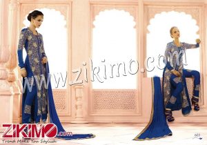 Arjaan Engrossing Blue Designer Georgette Embroidered Wedding Wear Palazzo Pjami Salwar Suit