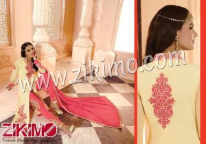 Arjaan Cream Pink Georgette Embroidered Wedding Wear Straight Suit With Chiffon Dupatta 604A