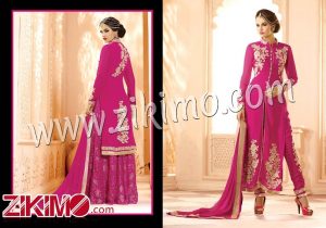 Arjaan Hot Pink Embroidered Georgette  Wedding Wear Designer Straight Salwar Suit 605B