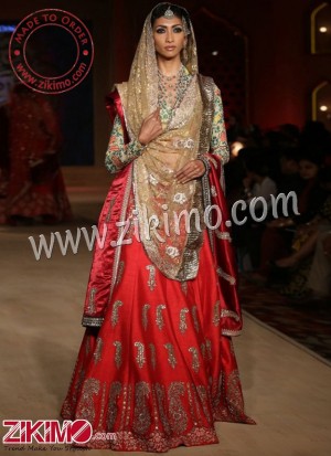 Zikimo Bajirao Mastani Indian Bridal Wear Red Lehenga with Kalgi & Paisley Design