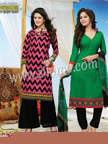 Cheeni Meeni DeepPink Green and Black Printed Cotton Un-stitched Party Wear/Daily Wear Chudidar Suit With Chiffon Dupatta 6307 1 Cheeni Meeni DeepPink Green and Black Printed Cotton Un-stitched Party Wear/Daily Wear Chudidar Suit With Chiffon Dupatta 6307