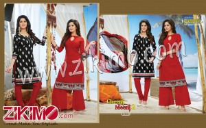 Cheeni Meeni Black and Red Printed Cotton Un-stitched Party Wear/Daily Wear Chudidar Suit With Chiffon Dupatta 6310