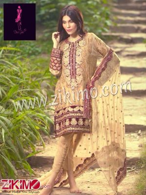 Zikimo 101 Desi Girl Golden Tan Embroidered Georgette Pants/Palazzo Pakistani Suits