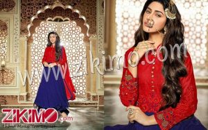 Zikimo Diwani Mastani 1210 Red  And Blue Banglori Silk Embroidered Party Wear High Low Gown Suit Suit With Chiffon Dupatta