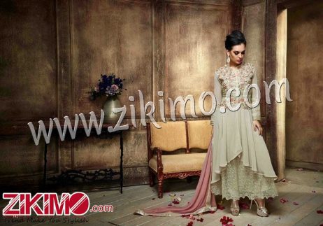 Zikimo Eternal 143 DarkIvory Embroidered Georgette Party Wear/Wedding Wear Semi-stitched  A Line Anarkali Suit