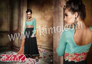 Zikimo Eternal 147 AquaGreen and Black Embroidered Georgette Party Wear/Wedding Wear Semi-stitched  A Line Anarkali Suit
