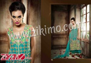 Zikimo Eternal 149 SeaGreen Embroidered Georgette Party Wear/Wedding Wear Semi-stitched  A Line Anarkali Suit
