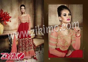Zikimo Eternal 150 Maroon Embroidered Georgette Party Wear/Wedding Wear Semi-stitched  A Line Anarkali Suit