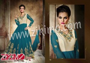 Zikimo Eternal 151BlueGreen Embroidered Georgette Party Wear/Wedding Wear Semi-stitched  A Line Anarkali Suit