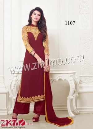 Zikimo 1107 Designer Party Wear Maroon Flared Faux GeorgettePants/Palazzo Straight Cut Suit