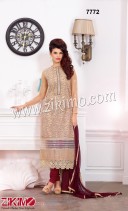 Pure Georgette Biege and Magenta Party /Wedding Wear Straight Long Suit