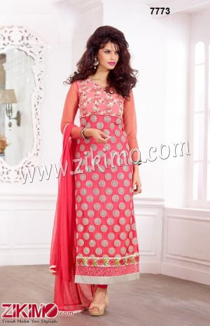 Pure Georgette Dusty Pink Party /Wedding Wear Straight Long Suit