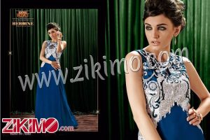 Zikimo Heroine 5083 Blue White Crepe Chiffon Embeoidery Work Wedding Wear Anniversary Evening Prom Gown