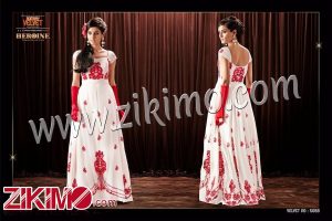 Zikimo Heroine 5088 White Red Georgette Chiffon Embeoidery Work Wedding Wear Anniversary Evening Prom Gown
