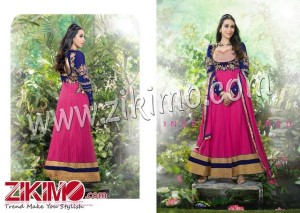 Firoza Karishma Kapoor Hot Pink With Blue Net Georgette Anarkali Suit 11014