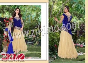 Firoza Karishma Kapoor Blue With Biege Georgette Net Indo Western Style lehenga Anarkali Suit 11016