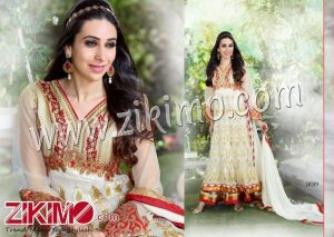 Firoza Karishma Kapoor Cream Net And Georgette Embroidered Wedding/Party Wear Long Anarkali Suit 11019