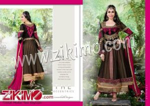 Firoza Karishma Kapoor Black With Biege Georgette Net Double Frill Embroidered Embroidered Anarkali Suit 11020