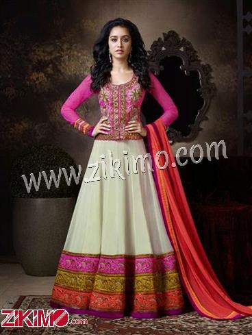 Khwaab 1116 Shradha Kapoor Embroidered Georgette Semi-Stitched Pink and Ivory Anarkali Suit 1 Khwaab 1116 Shradha Kapoor Embroidered Georgette Semi-Stitched Pink and Ivory Anarkali Suit