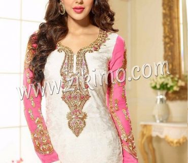 Zikimo Levina 13005 White and Pink Embroidered Brasso Semi-stitched Party Wear/Wedding Wear Straight Suit 1 Zikimo Levina 13005 White and Pink Embroidered Brasso Semi-stitched Party Wear/Wedding Wear Straight Suit