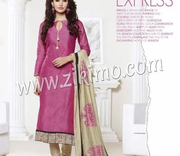 Zikimo LT66005Pink and Beige Embroidered Cotton Un-stitched Chudidar Suit with Chiffon Dupatta 1 Zikimo LT66005Pink and Beige Embroidered Cotton Un-stitched Chudidar Suit with Chiffon Dupatta