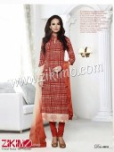 Zikimo LT66010White and Orange Embroidered Cotton Un-stitched Chudidar Suit with Chiffon Dupatta