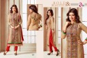ZIKIMO Myriaam 132 Beige and Red Designer Embroiderd Chanderi Cotton Un-stitched Party Wear Straight Suit