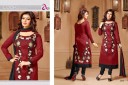 ZIKIMO Myriaam 134 Maroon and Black Designer Embroiderd Chanderi Cotton Un-stitched Party Wear Straight Suit