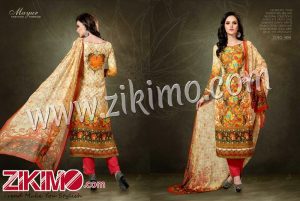 Muse 1404 Pure Pashmina Dark Orange Yellow Digital Printed embroidered Party Wear Straight Suit