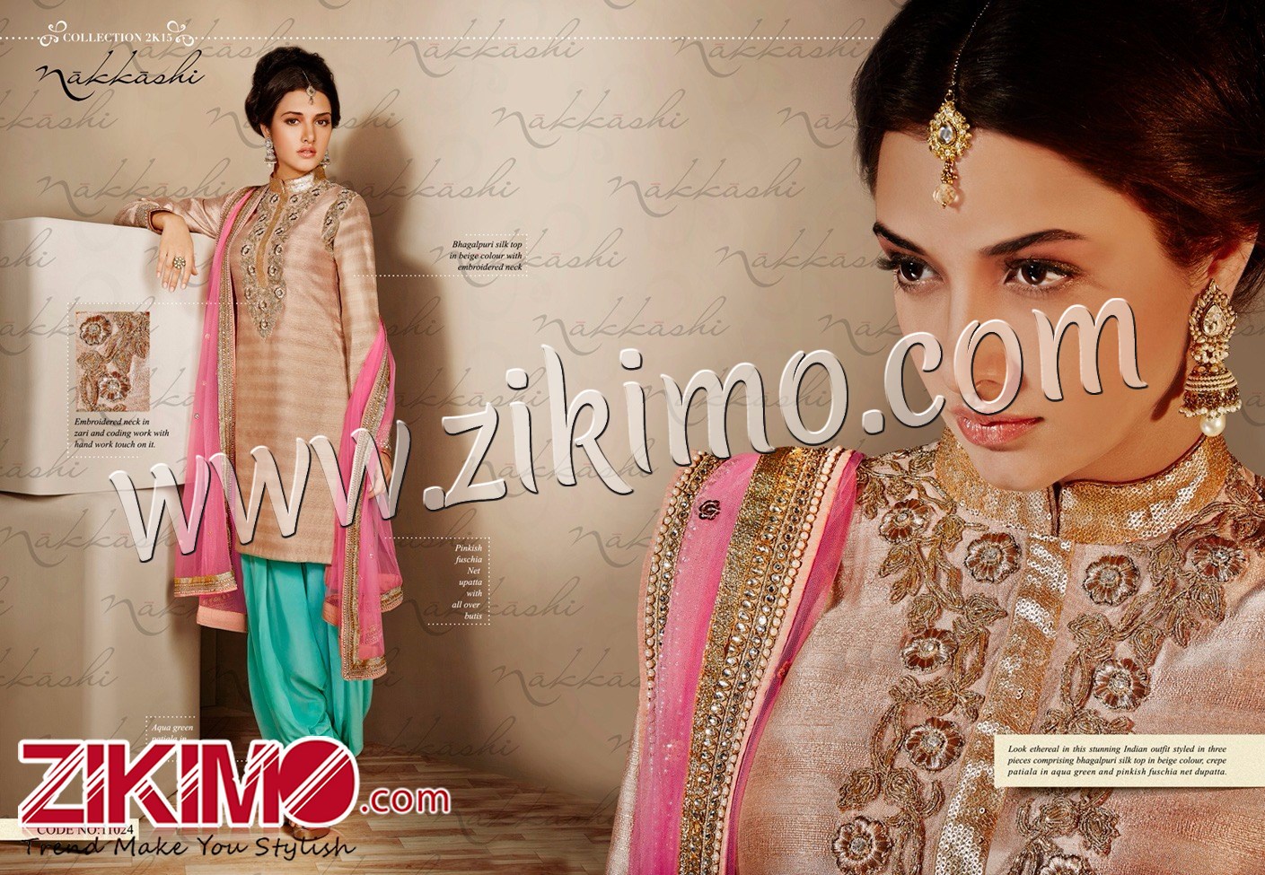 Nakkashi 11024 Biege Pinkish Embroidered Wedding Wear Salwar Suit