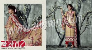 Zikimo Naziya 25802A Tanbrown and Red Winter Wear Digital Printed Pashmina Straight Suit