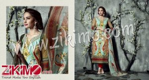 Zikimo Naziya 25803A AquaGreen and Red Winter Wear Digital Printed Pashmina Straight Suit