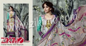 Zikimo Naziya 25803B Gray and Purple Winter Wear Digital Printed Pashmina Straight Suit