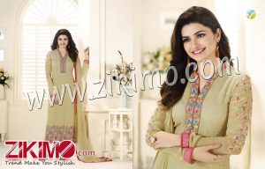 Prachi Desai 3217 DarkKhaki Embroidered Georgette  Semi-stitched Party Wear  Long Straight Suit Chiffon Dupatta